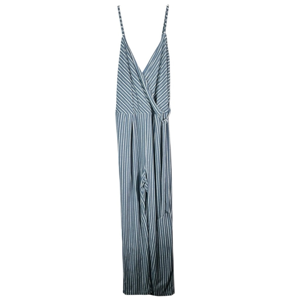 Derek Heart Blue White Striped Wrap V-Neck Romper Jumpsuit NWT Plus Size Cruise